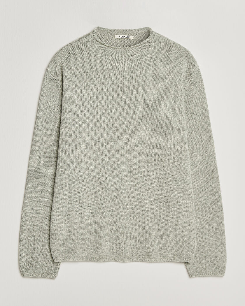 Auralee Cashmere/Silk Crew Neck Mint Melange – Grön