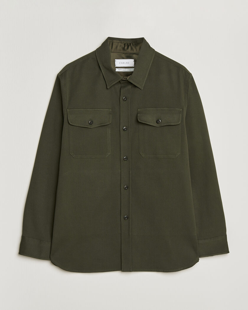 Caruso Twill Cotton Overshirt Dark Green – Grön