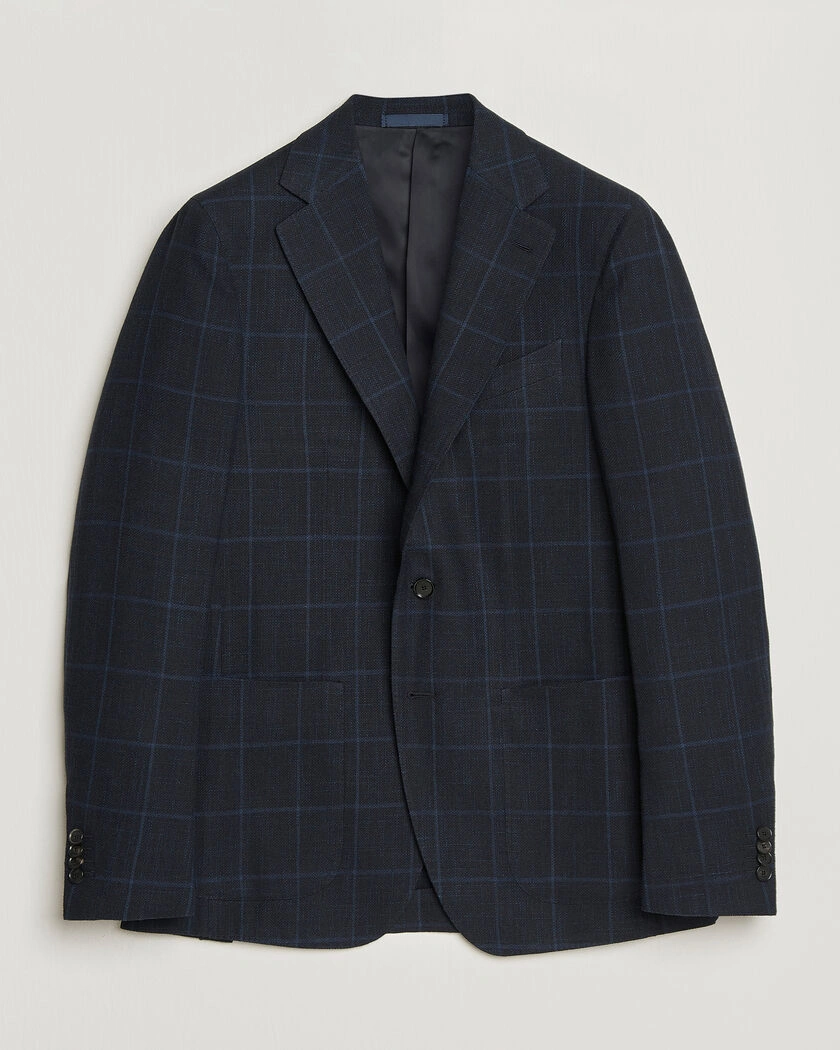 Caruso Aida Wool Hopsack Blazer Navy Check – Blå