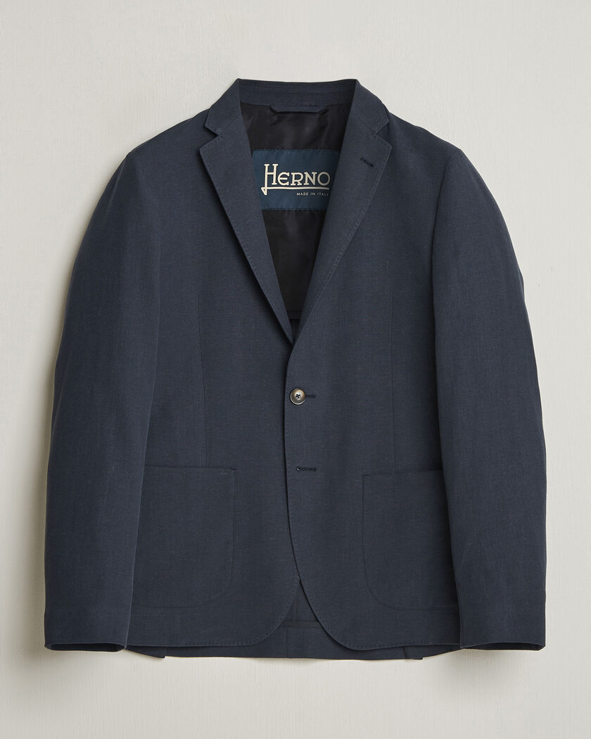 Herno Cotton/Linen Blazer Navy – Blå
