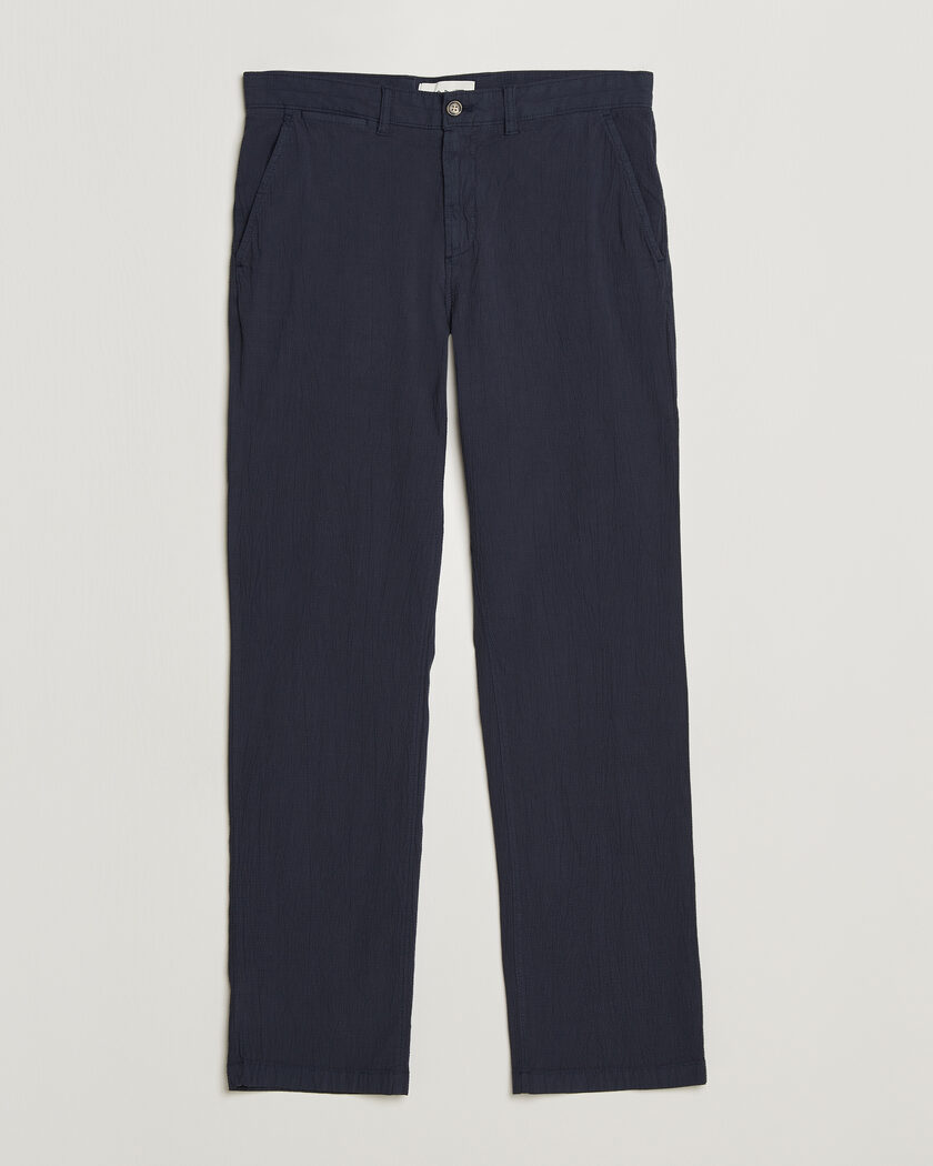 Gant Regular Fit Garment Dyed Seersucker Pants Evening Blue – Blå