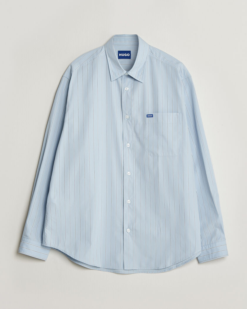 HUGO Ebalto Striped Cotton Shirt Open Blue – Blå