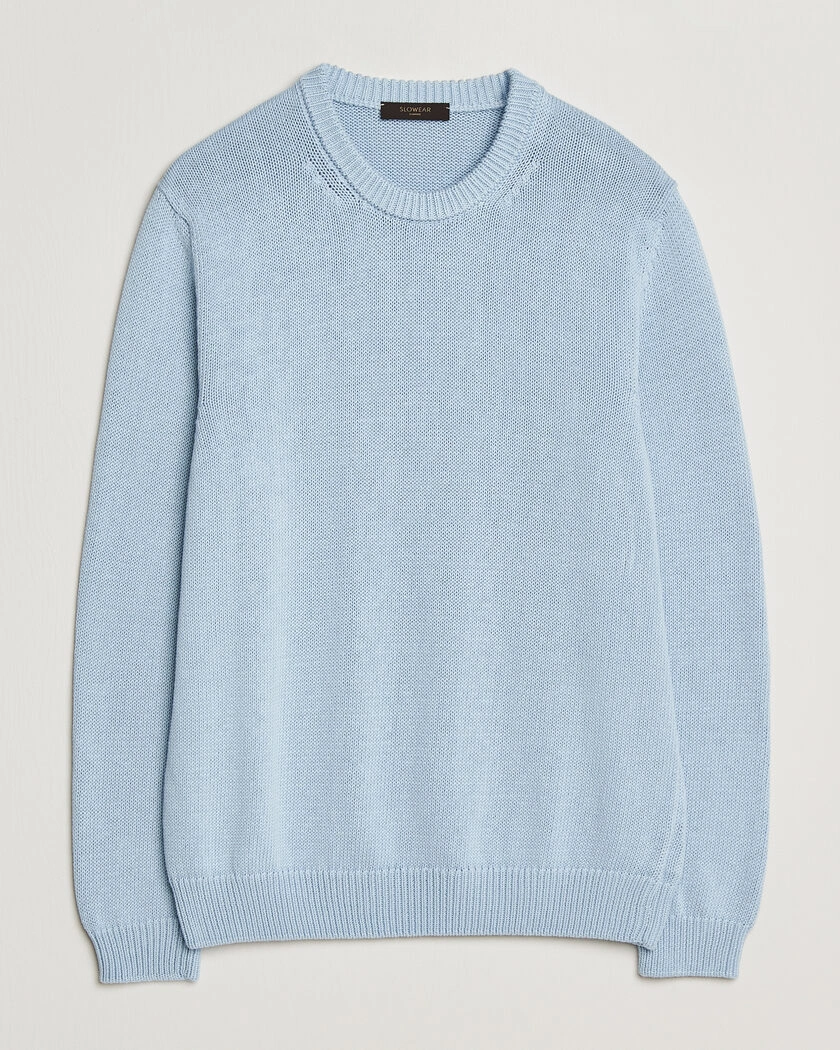 Zanone Soft Cotton Crew Neck Sweater Sky Blue – Blå