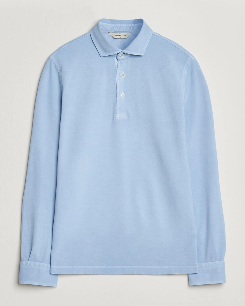 Gran Sasso Washed Long Sleeve Polo Light Blue – Blå