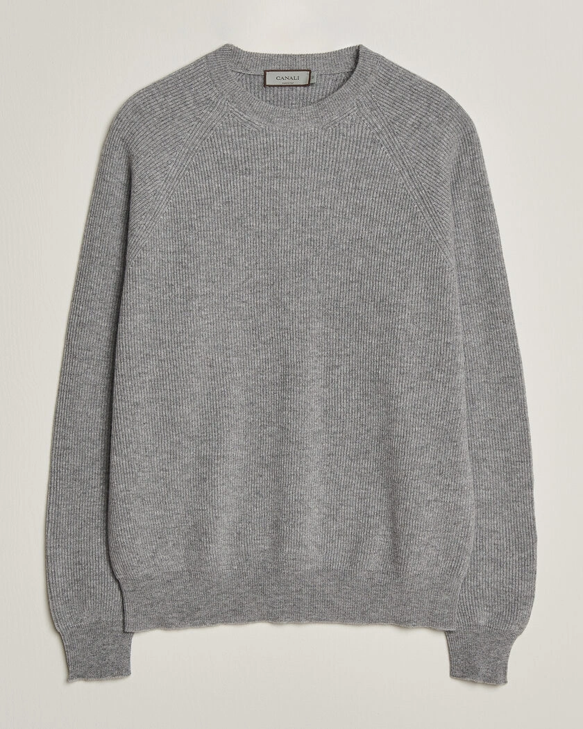 Canali Rib Cashmere Sweater Light Grey – Grå
