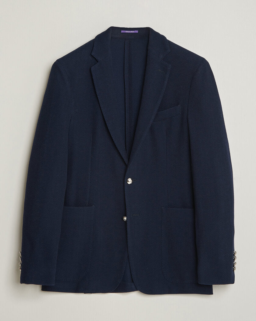 Ralph Lauren Purple Label Cashmere/Silk Herringbone Blazer Navy – Blå