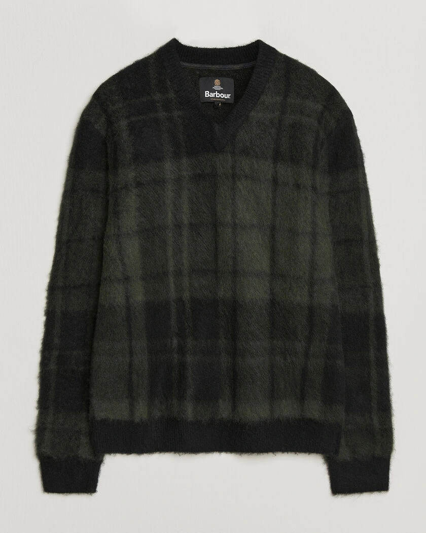 Barbour Lifestyle Hunham Tartan V-Neck Knitted Jumper Black – Svart