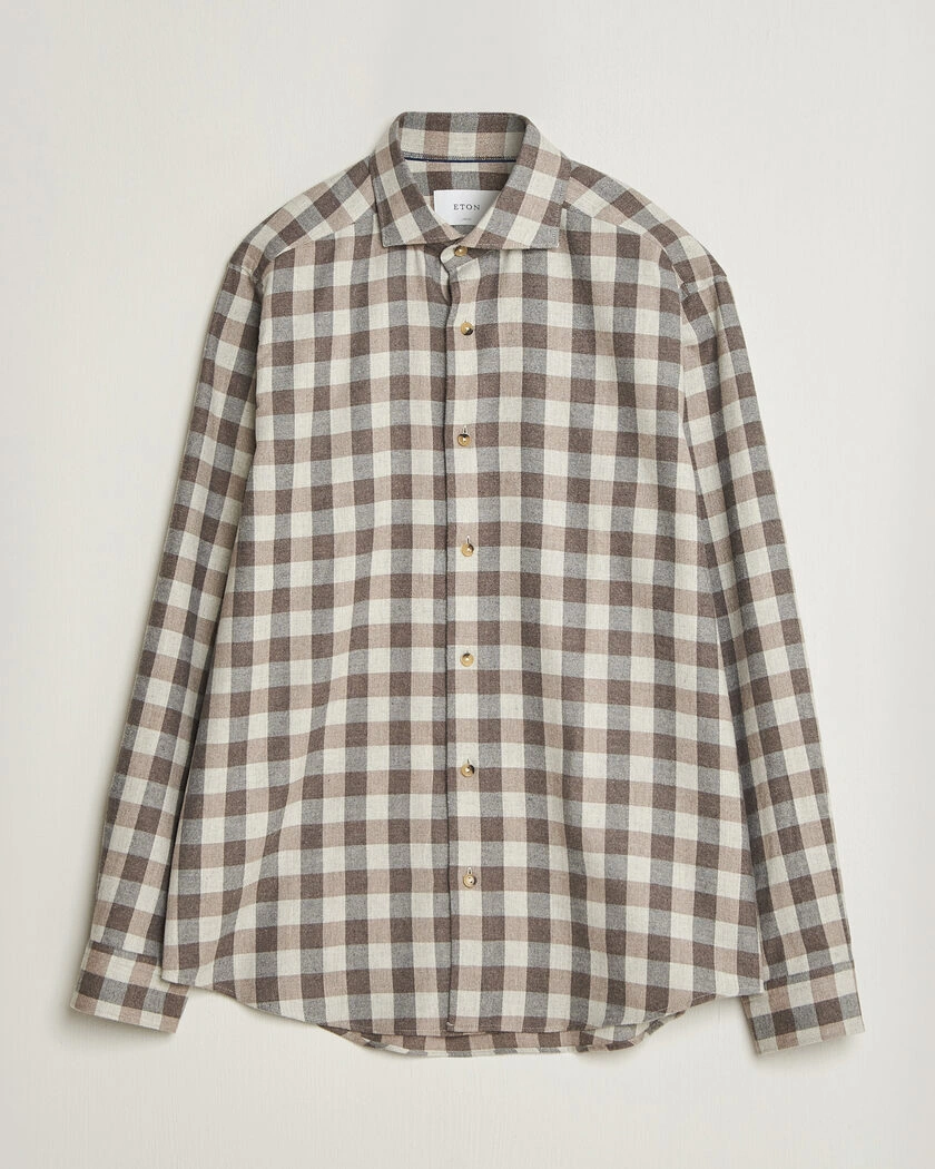 Eton Casual Fit Checked Flannel Shirt Beige – Beige