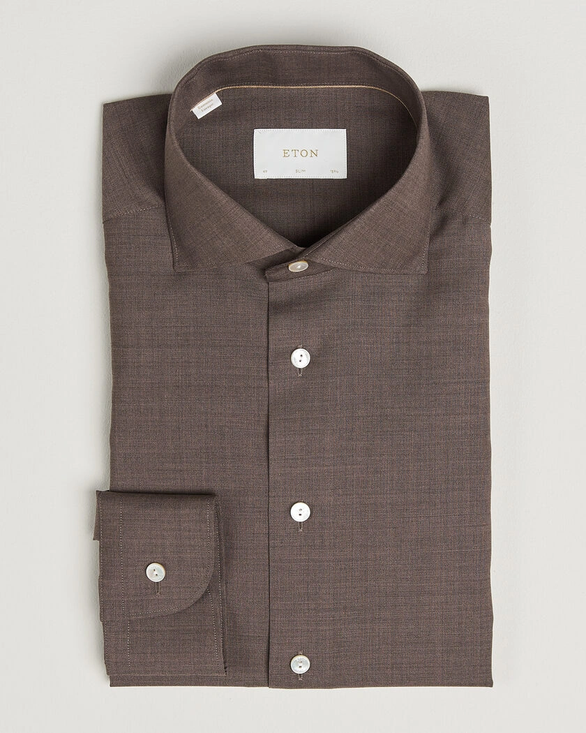 Eton Slim Fit Merino Shirt Brown – Brun