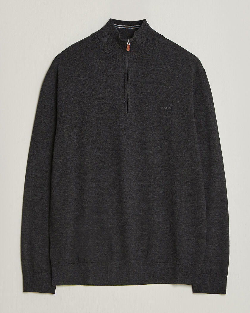 Gant Extrafine Merino Knitted Half Zip Dark Charcoal Melange – Grå