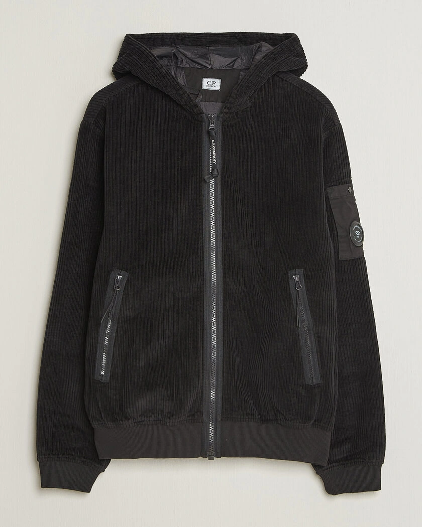 C.P. Company Light Padded Hood Corduroy Jacket Black – Svart