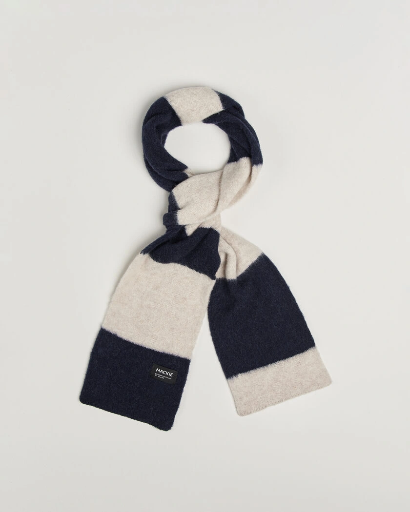 Robert Mackie Rona Ribbed Shaggy Lambswool Scarf White/Blue Mix – Flerfärgad