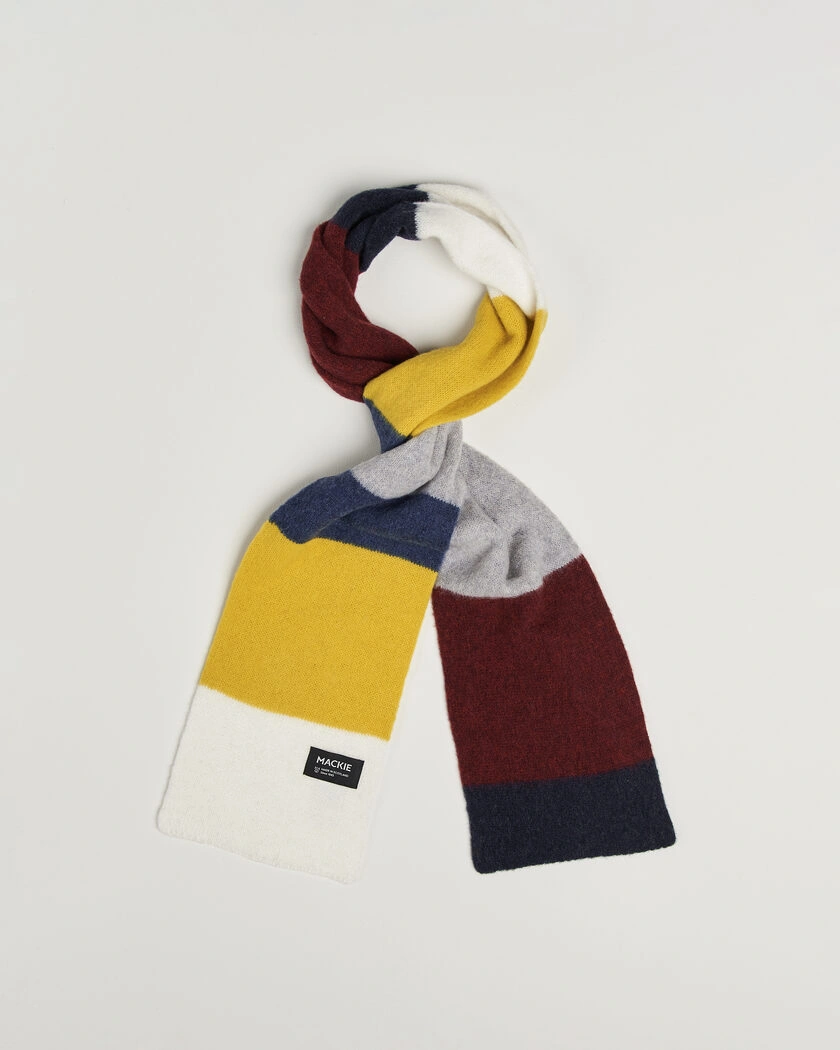 Robert Mackie Rona Ribbed Shaggy Lambswool Scarf Yellow/Grey/Blue Mix – Flerfärgad