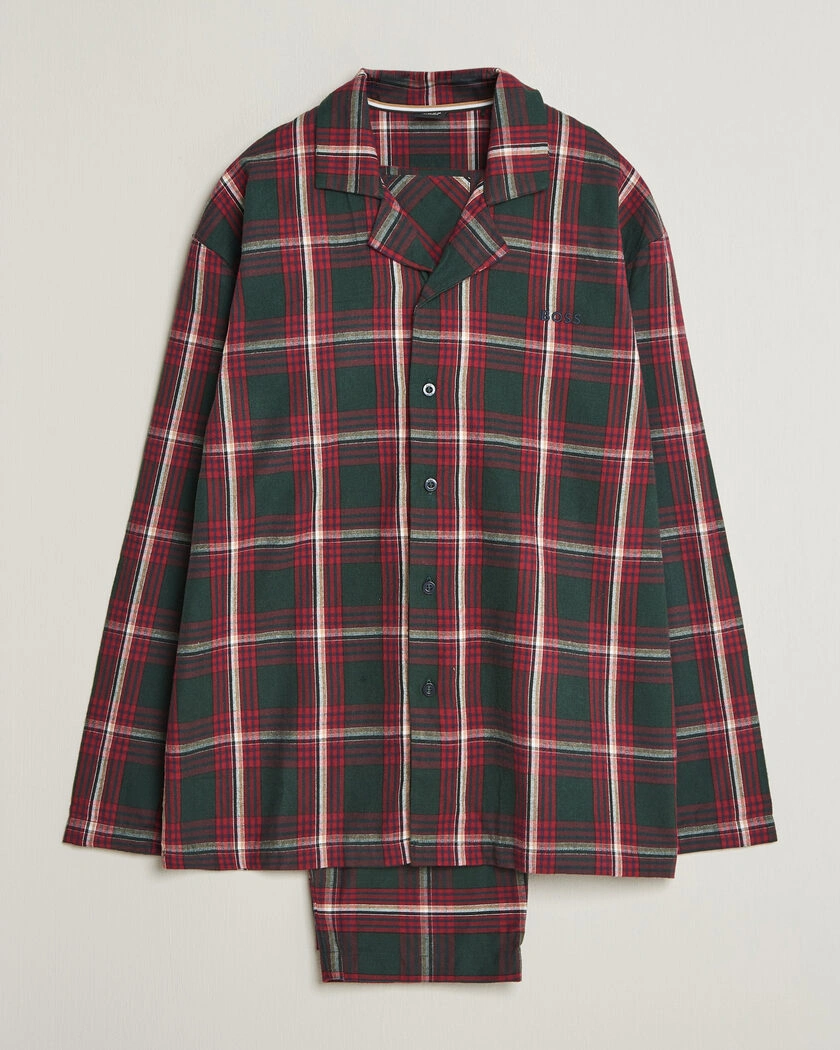 BOSS BLACK Checked Flannel Pyjama Set Open Red – Röd