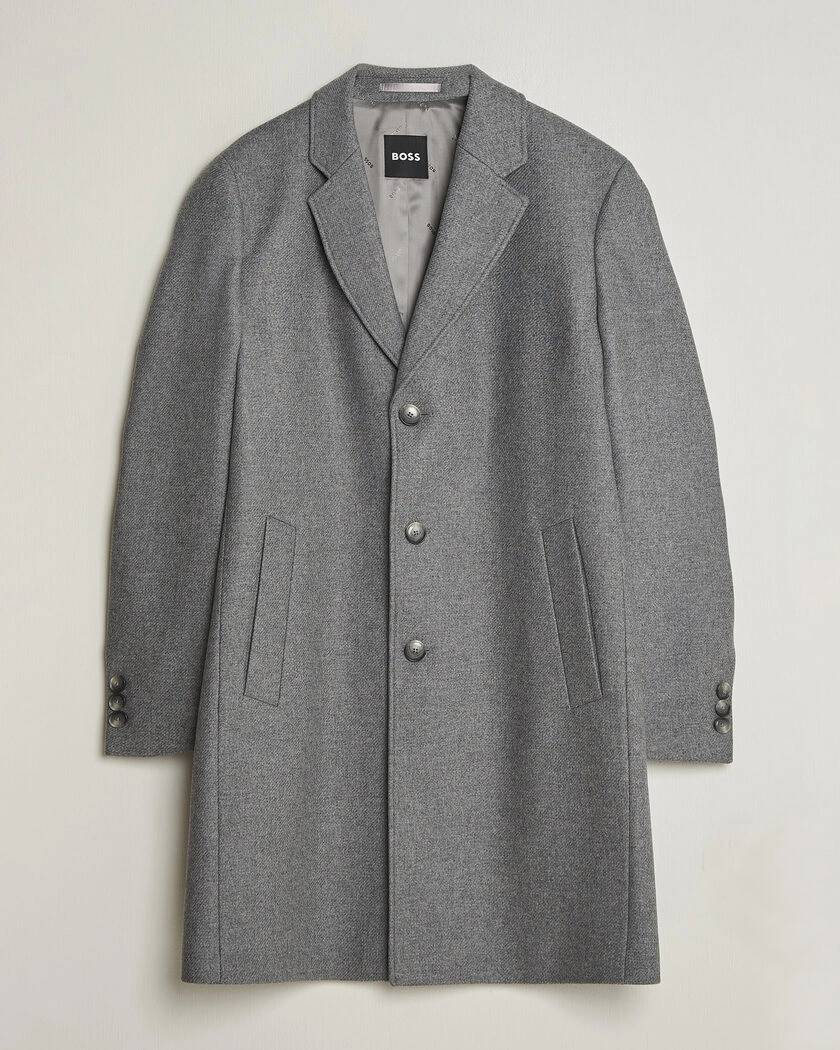 BOSS BLACK Hyde Wool Coat Medium Grey – Grå
