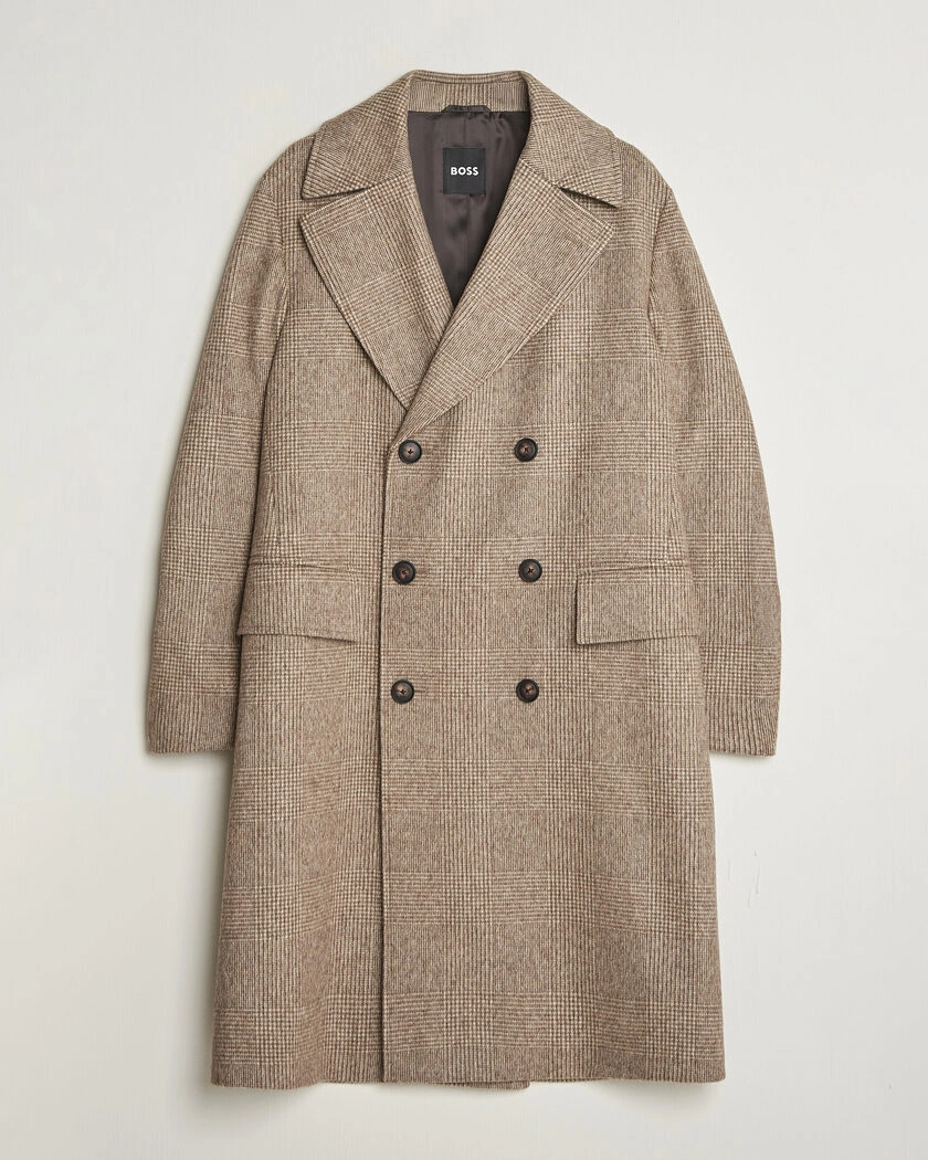 BOSS BLACK Jared Wool Double Breasted Coat Open Brown – Brun