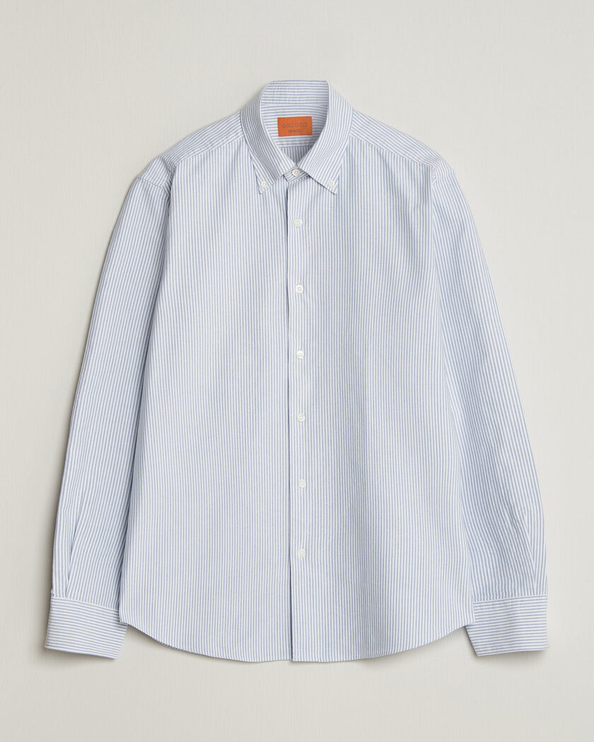 Grigio Oxford Button Down Shirt Light Blue Stripe – Blå