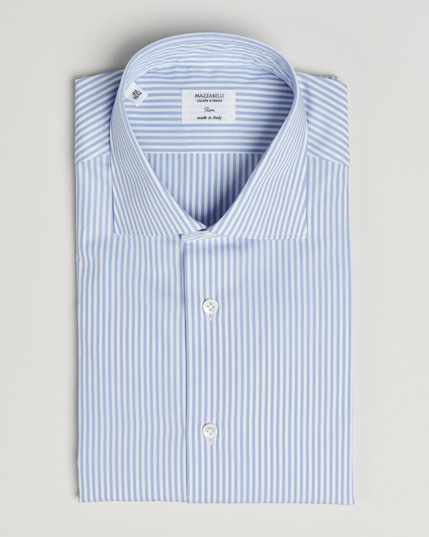 Mazzarelli Soft Cotton Popeline Shirt Light Blue Stripe – Blå