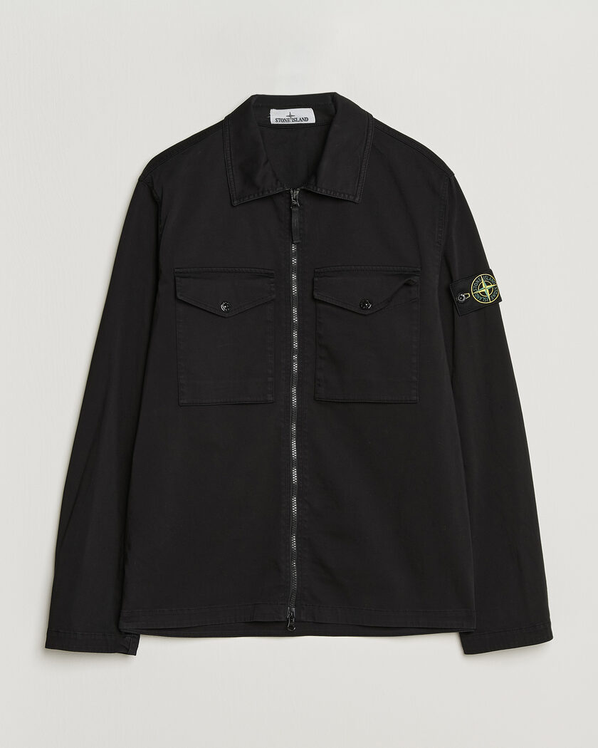 Stone Island Organic Cotton Satin Stretch Zip Overshirt Black – Svart
