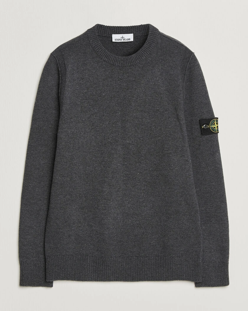 Stone Island Knitted Lambswool Crew Neck Melange Lead – Grå