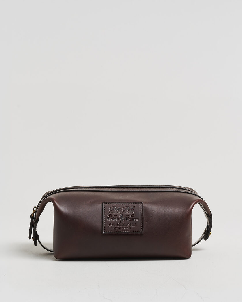 Polo Ralph Lauren Leather Washbag Burnished Brown – Brun