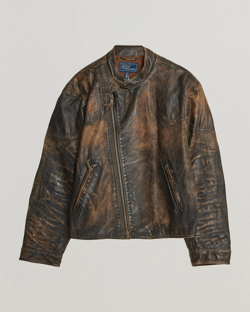 Polo Ralph Lauren Leather Bomber Jacket Brown/Black Amber – Brun