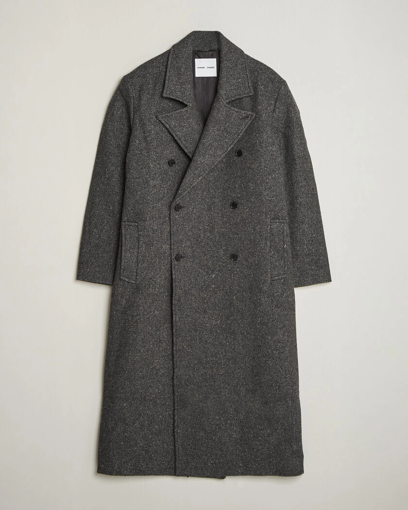 Samsøe Samsøe Vince Wool Double Breasted Coat Dark Grey Melange – Grå