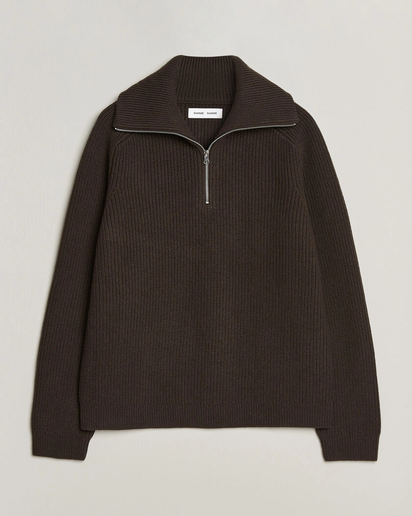 Samsøe Samsøe Rick Wool Heavy Knitted Half Zip Delicioso – Brun
