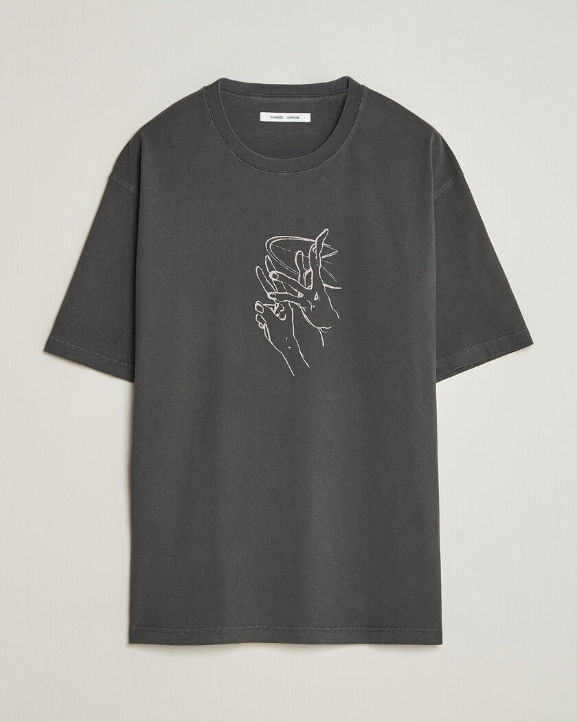 Samsøe Samsøe Giles Printed Crew Neck T-Shirt Black Lines – Svart