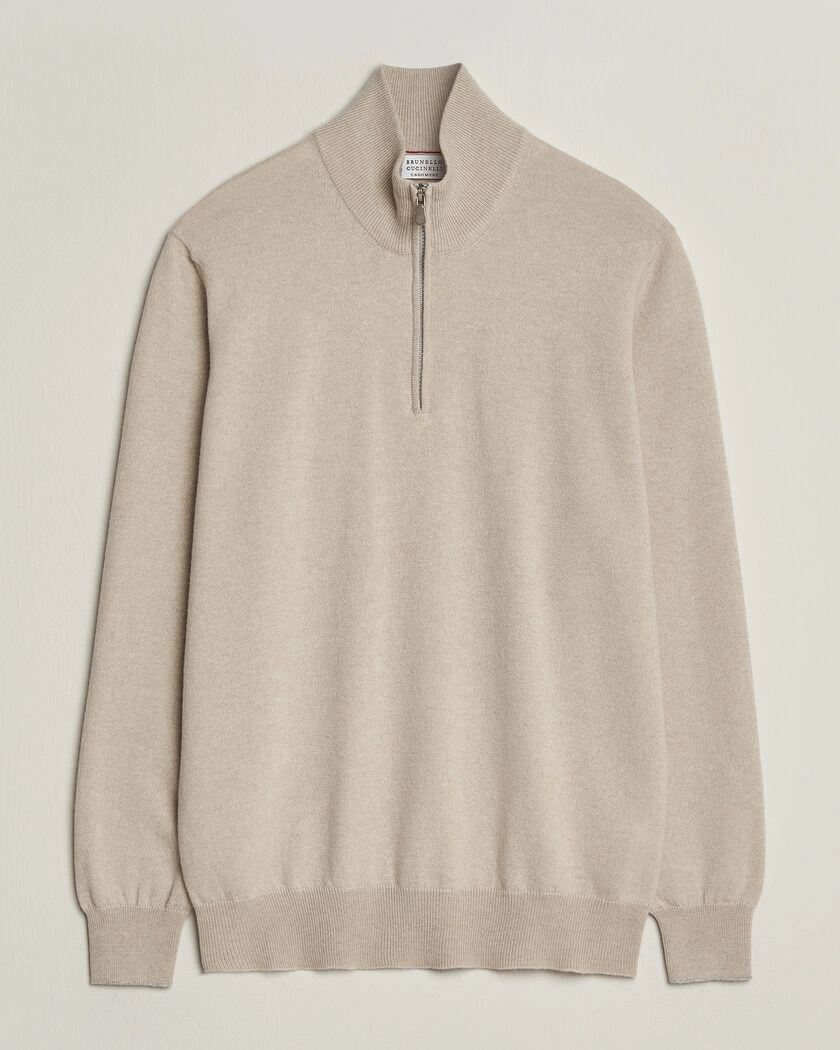 Brunello Cucinelli 2 Ply Cashmere Half Zip Sand – Beige