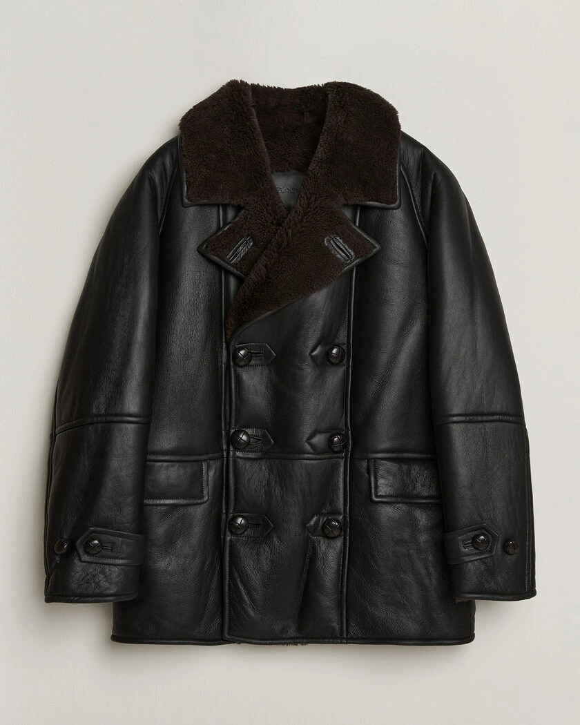 Gant Shearling Leather Peacoat Black – Svart