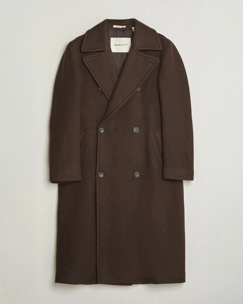 Gant Wool Double Breasted Belted Coat Black Brown – Brun