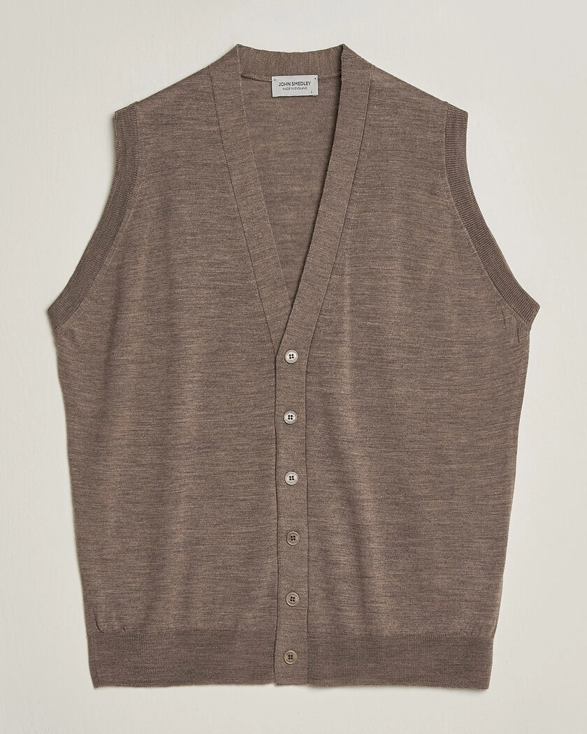 John Smedley Bolton Extra Fine Merino Waistcoat Mushroom Brown – Brun