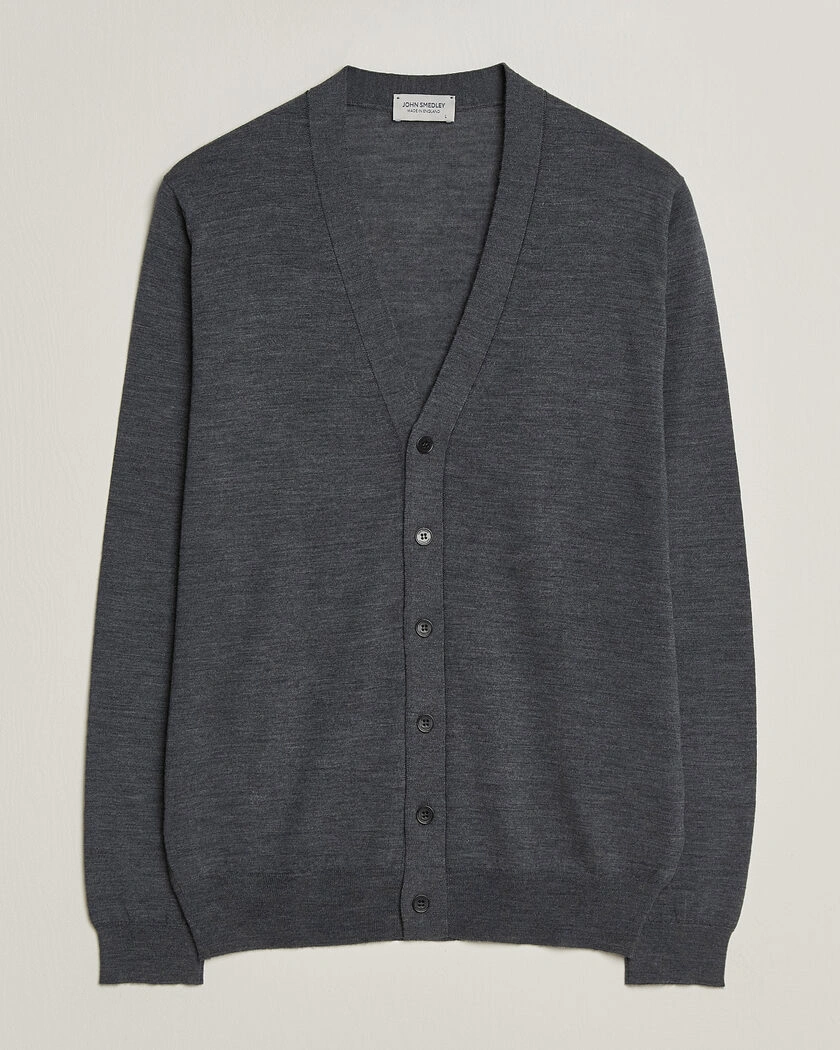 John Smedley Bradrick Extra Fine Merino Cardigan Charcoal – Grå