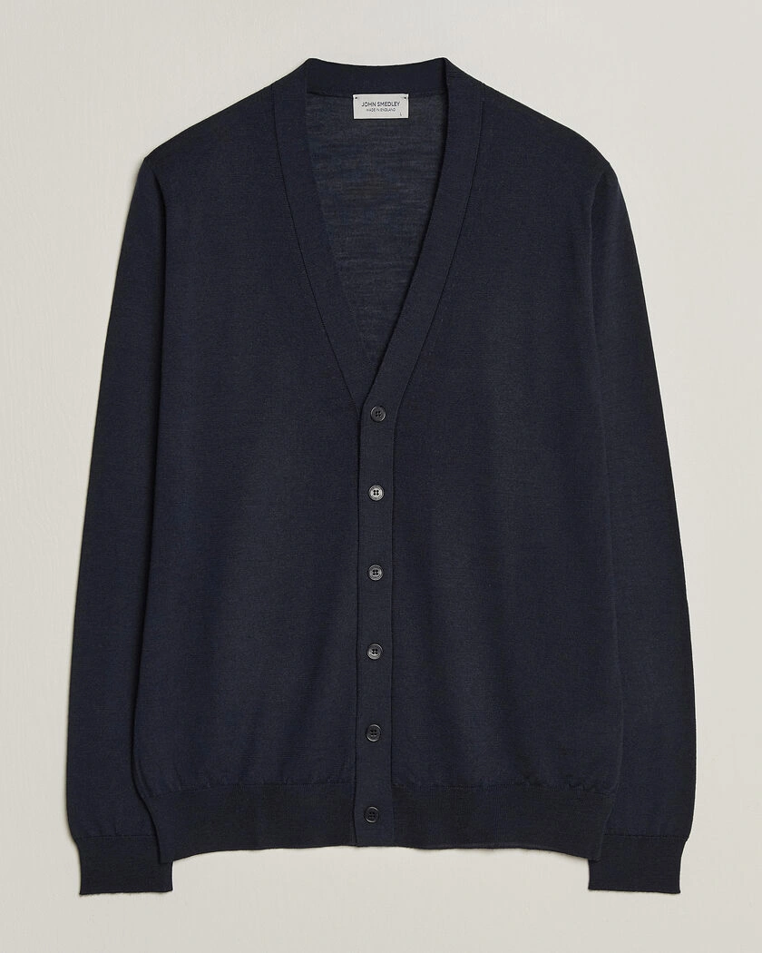 John Smedley Bradrick Extra Fine Merino Cardigan Midnight – Blå