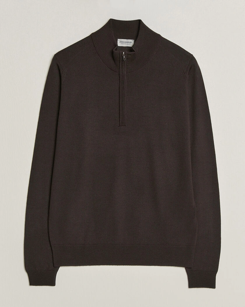 John Smedley Tapton Extra Fine Merino Half Zip Faulkner Brown – Brun