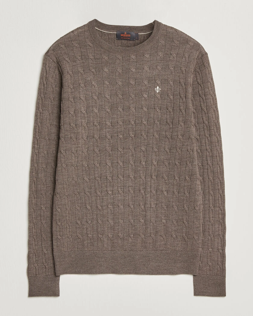 Morris Merino Cable O-Neck Brown – Brun