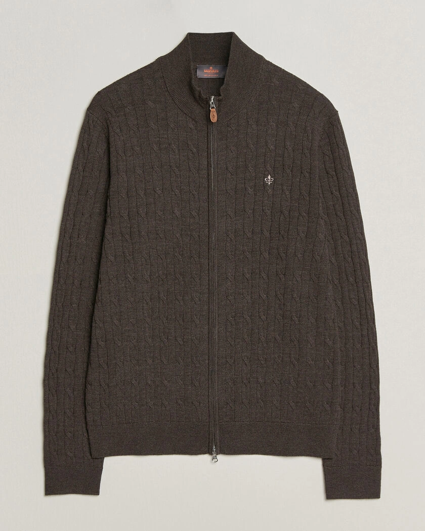 Morris Merino Cable Zip Cardigan Brown – Brun