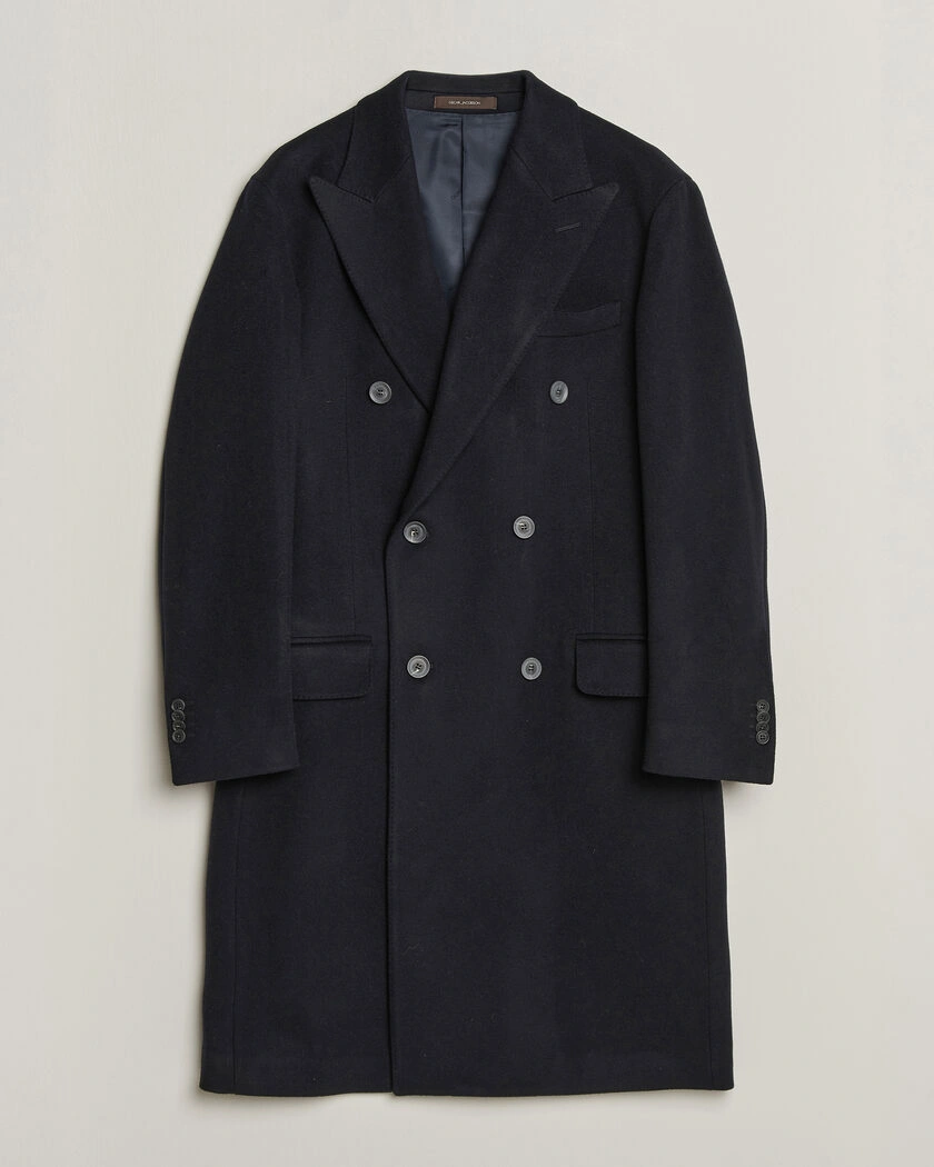 Oscar Jacobson Sicily Double Breasted Wool Coat Navy – Blå