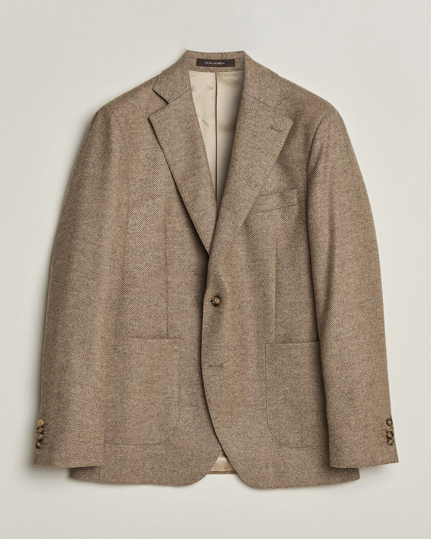 Oscar Jacobson Fogerty Herringbone Wool Blazer Beige – Beige