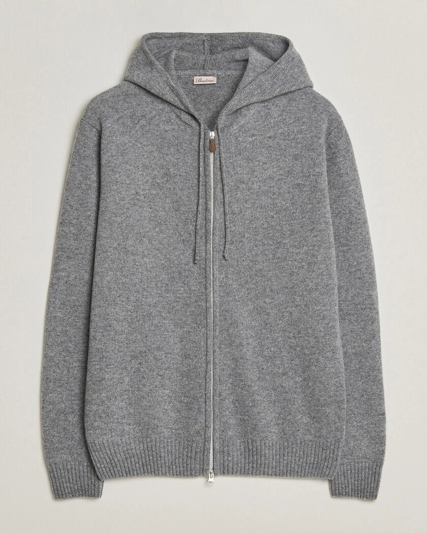 Stenströms Brushed Merino Full-Zip Hood Grey – Grå