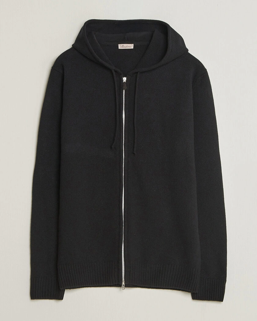 Stenströms Brushed Merino Full-Zip Hood Black – Svart