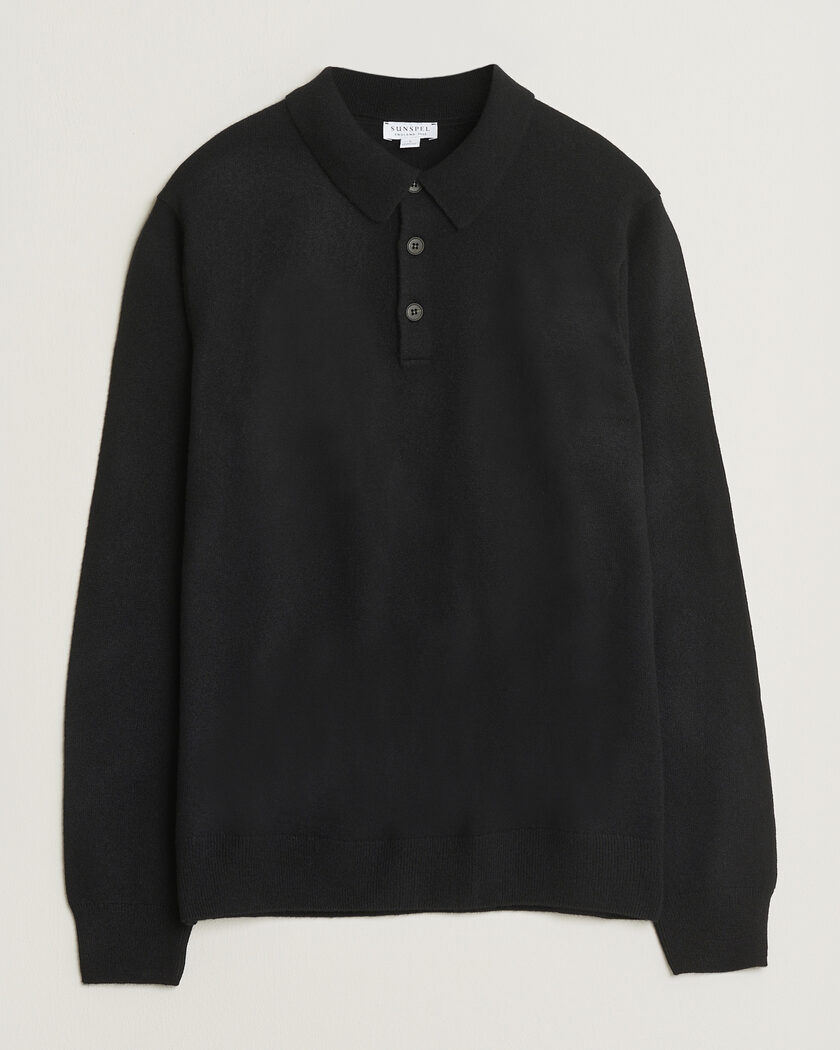 Sunspel Cashmere Polo Black – Svart
