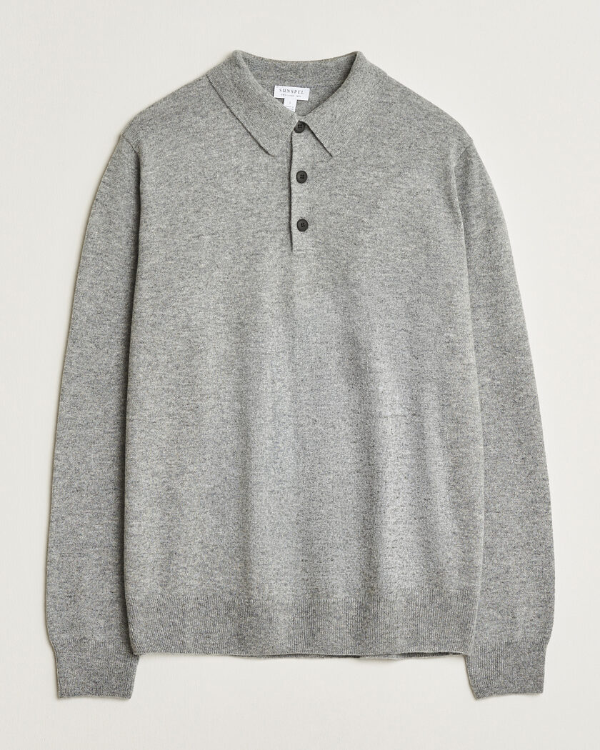 Sunspel Cashmere Polo Grey Melange – Grå
