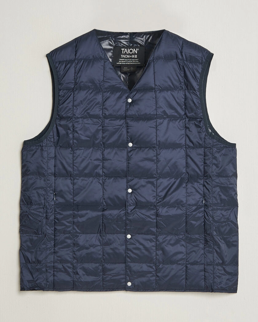 TAION V-Neck Lightweight Down Vest Dark Navy – Blå