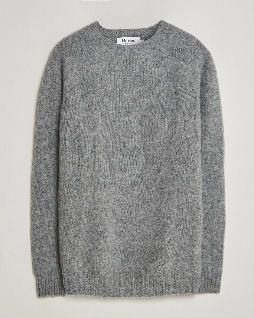 Harley Of Scotland Brushed Supersoft Lambswool Crewneck Mid Grey – Grå