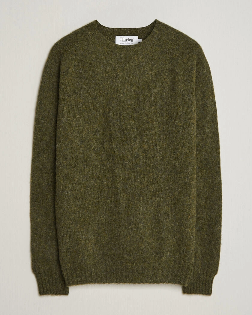 Harley Of Scotland Brushed Supersoft Lambswool Crewneck Scots Pine – Grön