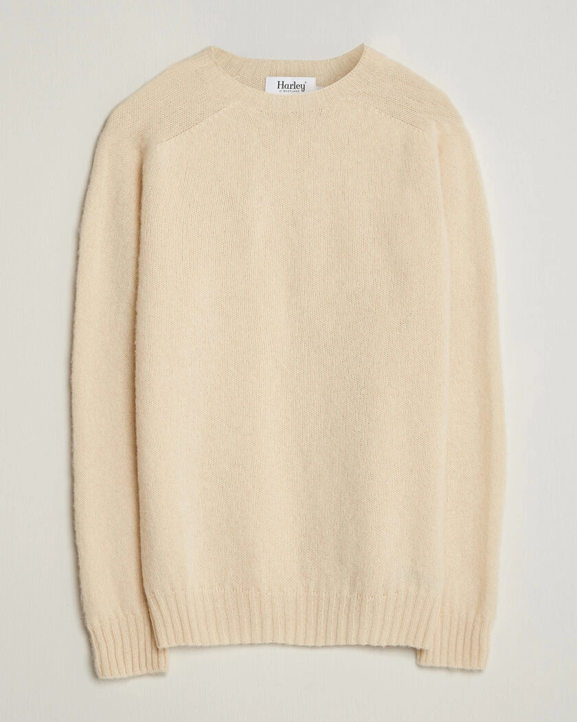 Harley Of Scotland Brushed Supersoft Lambswool Crewneck Vanilla – Vit