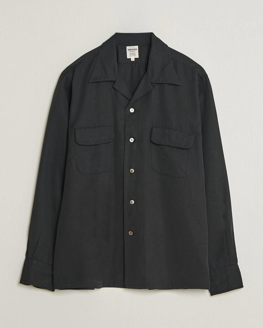 Kamakura Shirts Vintage Open Collar Shirt Black – Svart