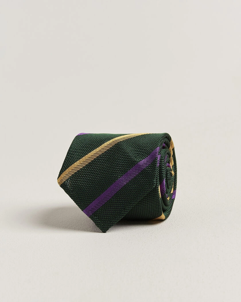 Drake's Multistripe Grenadine Silk Tie Green/Yellow/Purple – Grön